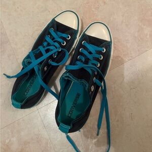 Converse All Star Double Tongue Shoes Blue Black  Womens 8 Sneakers